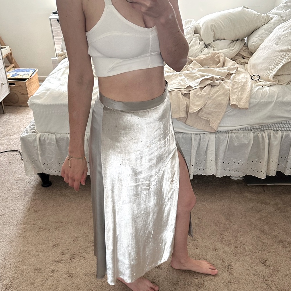 Michelle mason silver silk & velour skirt
